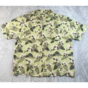 PURITAN Men's Green With Tropical White Flowers Print Button Up Shirt Size 3XL